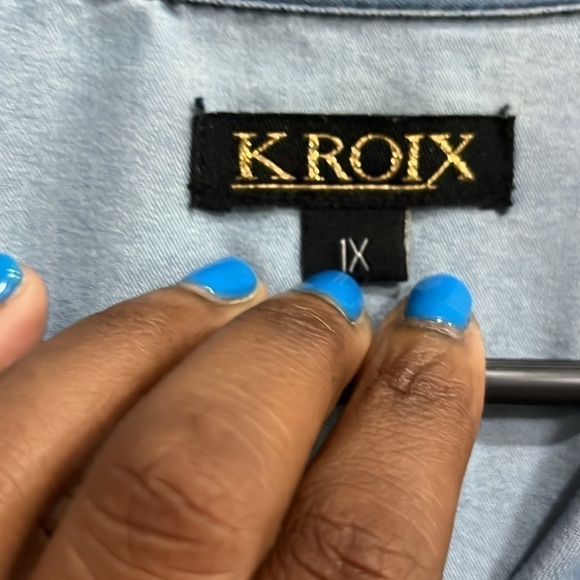 Kroix Womens Size 1X Long Sleeve Shirt Jean Look Pearl Snap - Picture 6 of 10